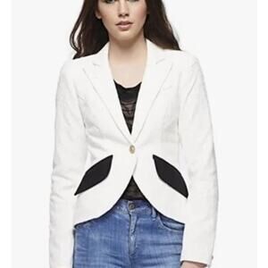 Smythe off white floral lace jacquard corded cutaway wool blazer size 2